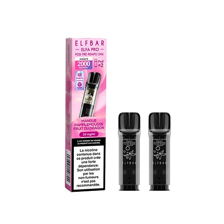 Cartridges Elfbar ELFA Pro Mangue Fruit du Dragon Pamplemousse pack of 2